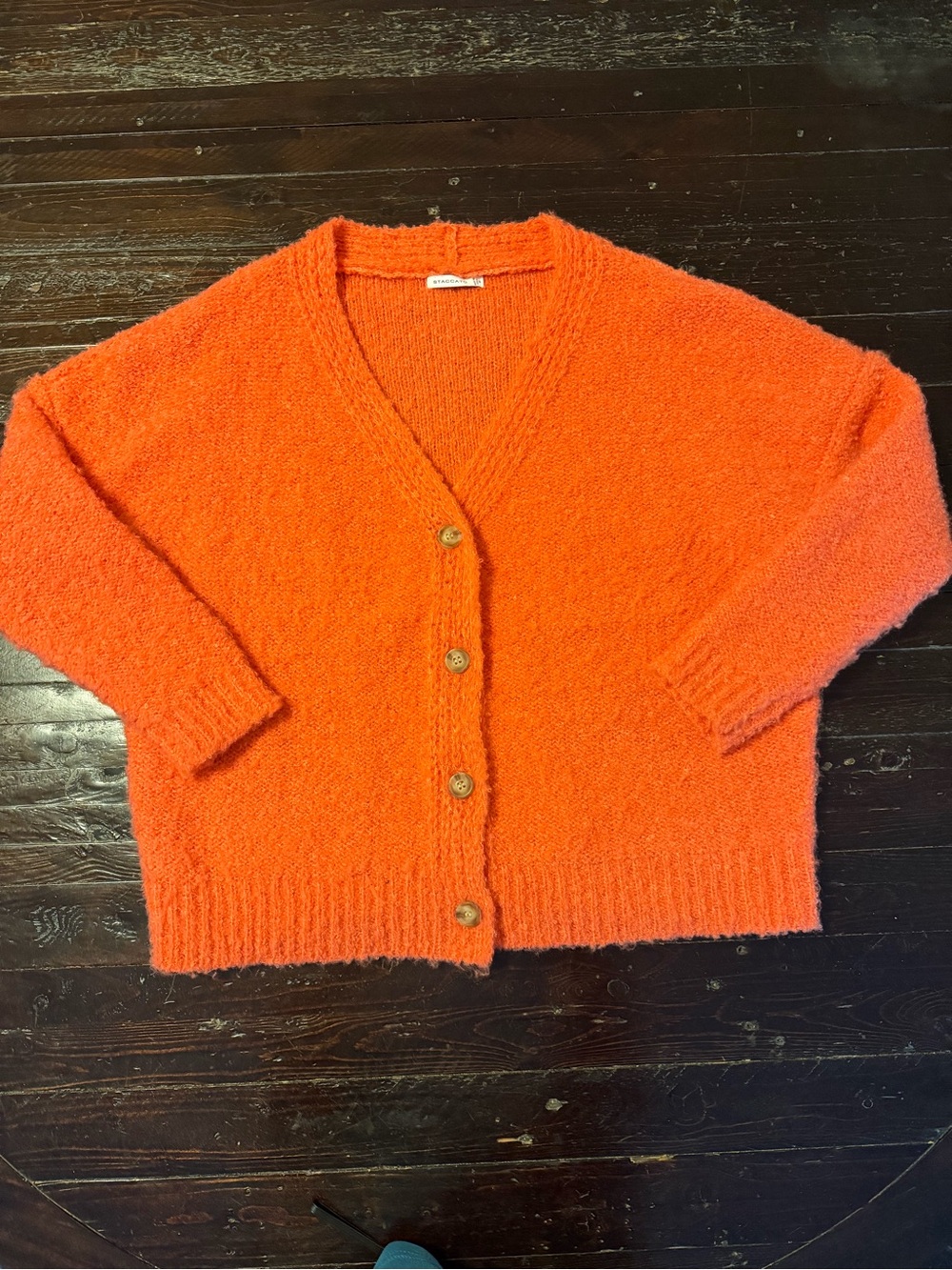 Staccato Orange Fuzzy Knit Button Front Cardigan Sweater S